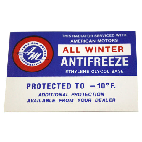 Anti-Freeze Decal, 1961-67 Rambler, AMC - AMC Lives
