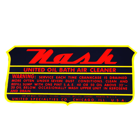 Air Cleaner Decal, Oil Bath, Duel Side Draft, 1952-1955 Nash - AMC Lives