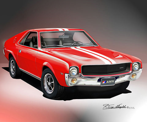 Fine Art Print, 1969 AMC AMX, 16"x20", By Danny Whitfield (11 Body Colors) - Drop ships in approx. 3-4 weeks