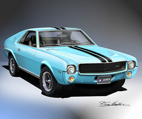Fine Art Print, 1969 AMC AMX, 16"x20", By Danny Whitfield (11 Body Colors) - Drop ships in approx. 3-4 weeks