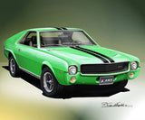 Fine Art Print, 1969 AMC AMX, 16"x20", By Danny Whitfield (11 Body Colors) - Drop ships in approx. 3-4 weeks