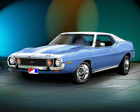 Fine Art Print, 1974 AMC Javelin AMX, 16"x20", By Danny Whitfield (9 Body Colors) - Drop ships in approx. 3-4 weeks