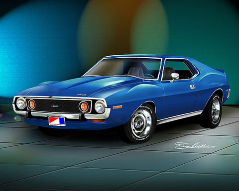 Fine Art Print, 1974 AMC Javelin AMX, 16"x20", By Danny Whitfield (9 Body Colors) - Drop ships in approx. 3-4 weeks