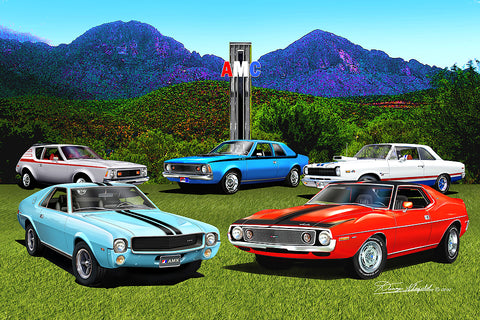 Fine Art Print, AMC Special Edition 20"x30", By Danny Whitfield - Red, White, & Blue Muscle Arizona Edition - AMC Lives