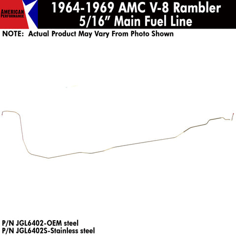 Fuel Line, 5/16" Main Front To Rear, V-8, 1964-69 AMC, Rambler V-8 (OE Steel or Stainless) - Drop ships in approx. 2-4 weeks