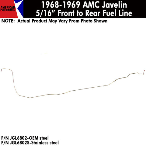 Fuel Line, 3/8" Main Front to Rear, 8-Cylinder, 1968-69 AMC Javelin (OE Steel or Stainless) - AMC Lives