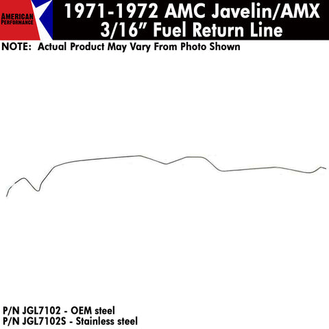 Fuel Line, 3/16" Front To Rear Return, V-8, 1971-72 AMC Javelin, Javelin AMX (OE Steel or Stainless) - Drop ships in approx. 2-4 weeks