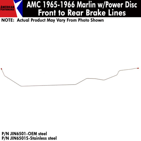 Front To Rear Brake Line, Power Front Disc, 1965-1966 AMC Marlin (OE Steel or Stainless) - Drop ships in approx. 2-4 weeks