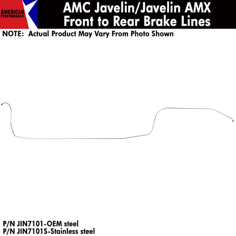 Front To Rear Brake Line, Power Front Disc, 1972 AMC Gremlin (OE Steel or Stainless) - Drop ships in approx. 2-4 weeks