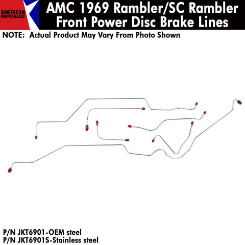 Disc Brake Line, Power Front, 7-Piece, 1969 AMC Rambler (OE Steel or Stainless) - Drop ships in approx. 2-4 weeks