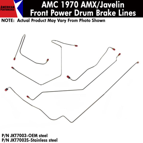 Drum Brake Line, Power Front, 5-Piece, 1970 AMC AMX/Javelin (OE Steel or Stainless) - Drop ships in approx. 2-4 weeks