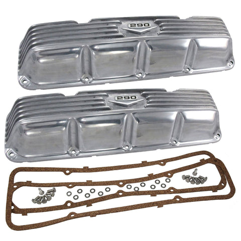 Valve Cover Kit, 290 Logo, Finned Polished Aluminum, 1966-69 AMC, Jeep - Allow approximately 3-4 weeks for manufacturing plus shipping
