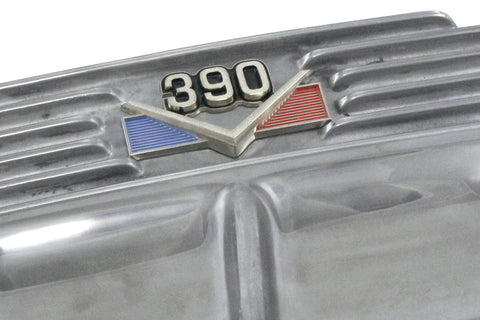 Valve Cover Kit, 390 Logo, Finned Polished Aluminum, 1968-70 AMC, Jeep - Allow approximately 3-4 weeks for manufacturing plus shipping