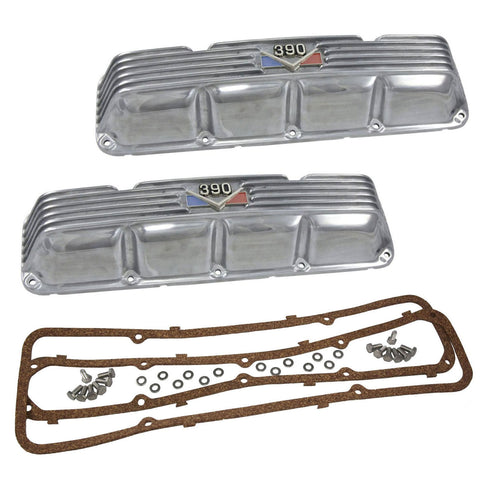 Valve Cover Kit, 390 Logo, Finned Polished Aluminum, 1968-70 AMC, Jeep - Allow approximately 3-4 weeks for manufacturing plus shipping