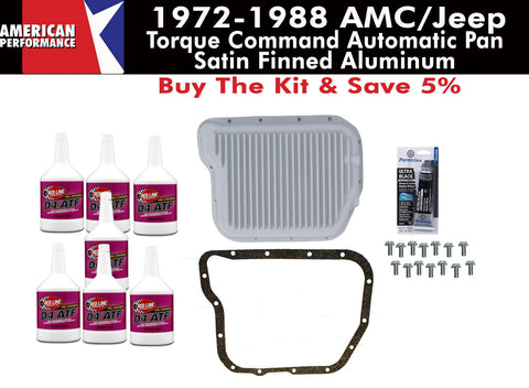 Transmission Pan Kit, 727 Torque Command, Finned Satin Aluminum, 1972-88 AMC, Jeep - AMC Lives
