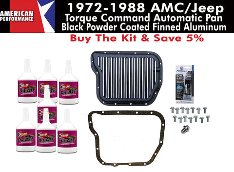 Transmission Pan Kit, 727 Torque Command, Finned Black Aluminum, 1972-88 AMC, Jeep - AMC Lives