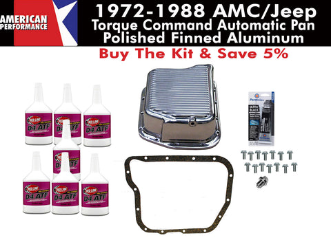 Transmission Pan Kit, 727 Torque Command, Finned Polished Aluminum, 1972-88 AMC, Jeep - AMC Lives