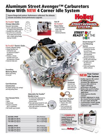 Carburetor, Holley 570 CFM Street Avenger Aluminum, Vacuum Secondaries & Manual Choke, 1966-91 AMC, Rambler, Jeep